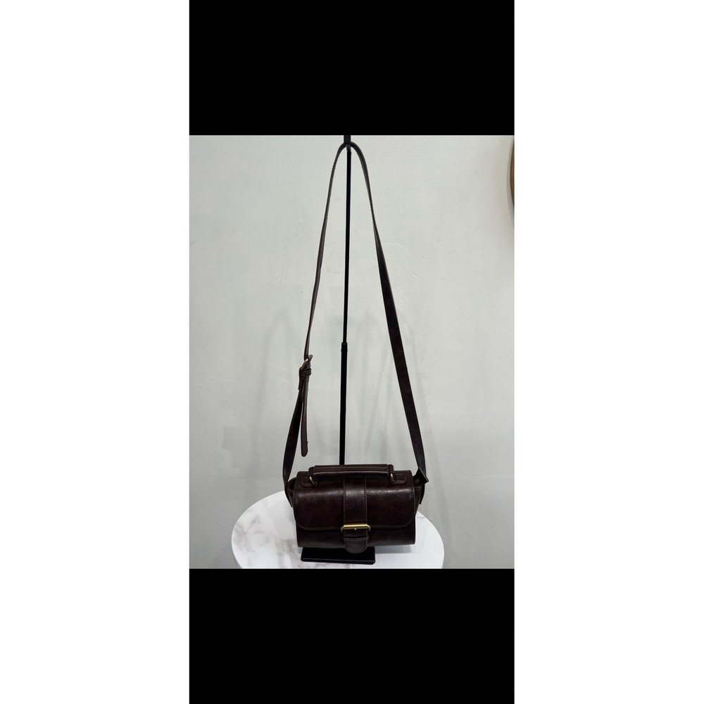 Brandy Melville Dark Brown Faux Leather Satchel Crossbody Bag Gold Buckle
